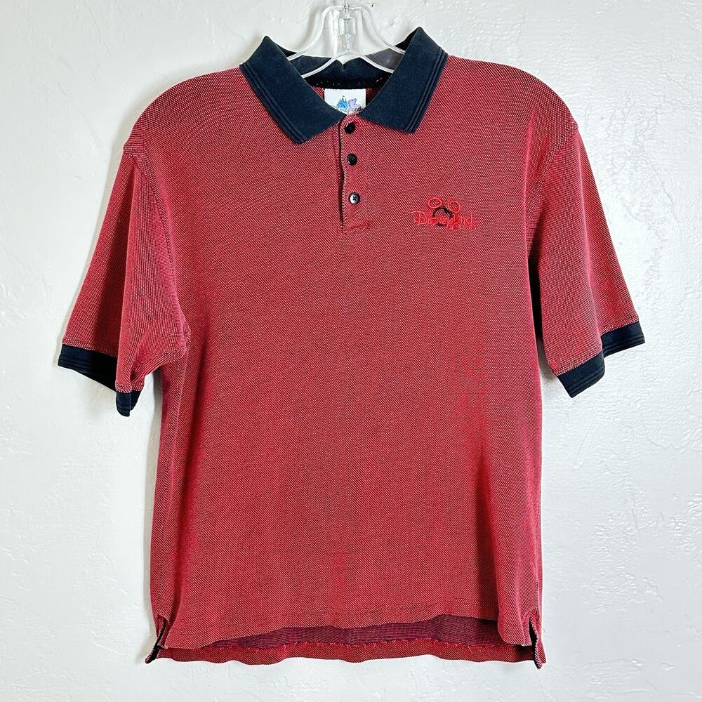 Vtg Disney Polo Shirt Men L Red Cotton Over Weave Short Sleeve Collared Pullover
